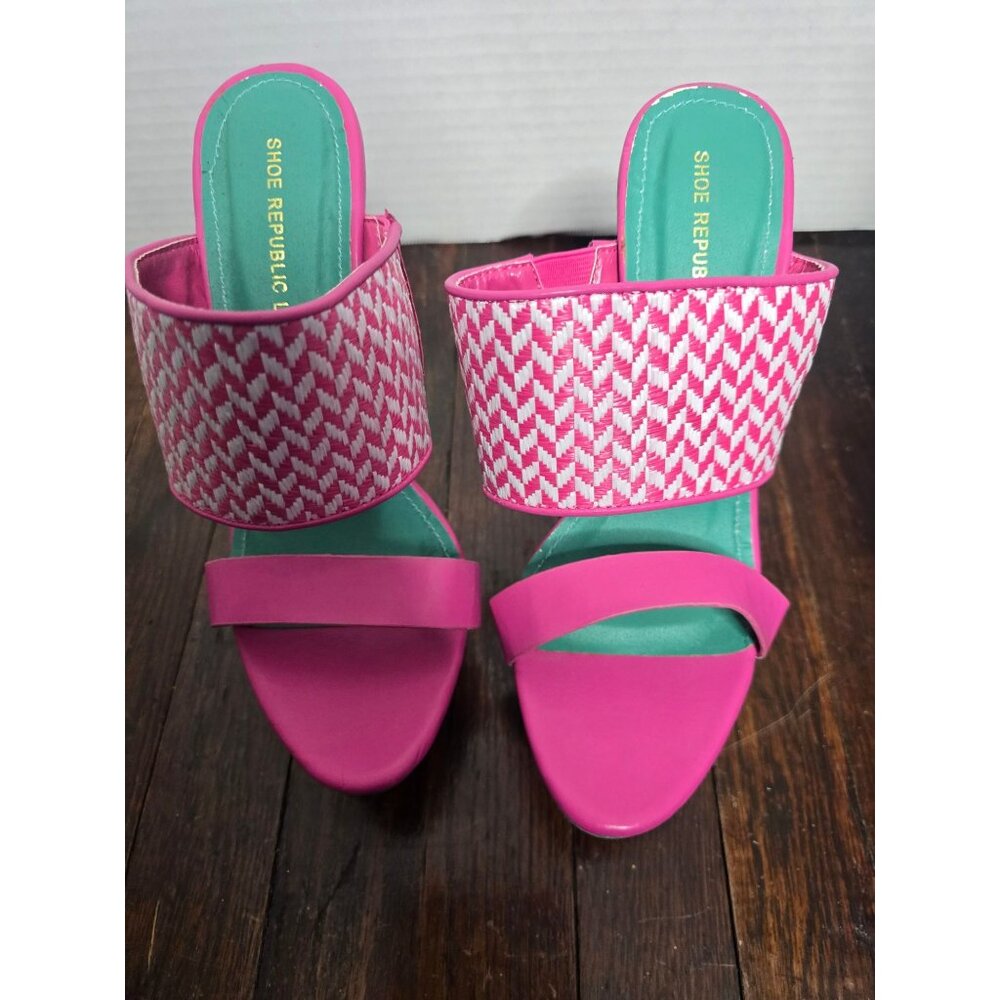 Pink & Teal Platform Heel Slide Sandals - Picture 2 of 9
